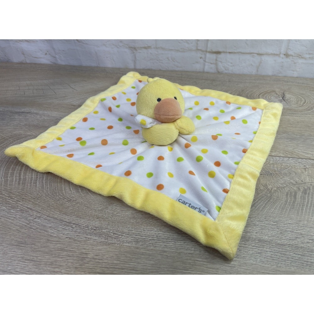 Carters Baby Lovey Security Blanket Yellow Duck Plush Orange Green Polka Dots